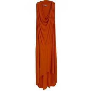 Trina Turk Orange Draped Neckline Sleeveless High Low Maxi Dress Size Large